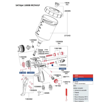 Pistolet lakierniczy SATA jet 1000 B RP 1,3 ze zbiornikiem 149302